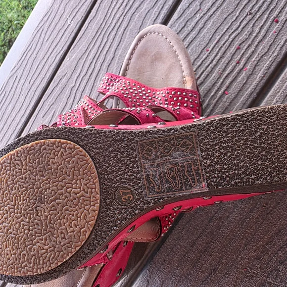 Red Studded Women's Sandals - Picture 2 of 7